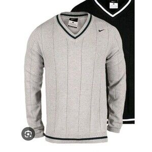 Nike V Neck Tennis Sweater Men’s Size Medium Gray Black Classic Preppy